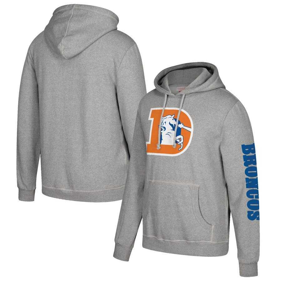 Denver Broncos Mitchell & Ness Classic Team Pullover Hoodie Heathered Gray,We sell and wholesale Denver Broncos Mitchell & Ness Classic Team Pullover Hoodie Heathered Gray on line form chian!